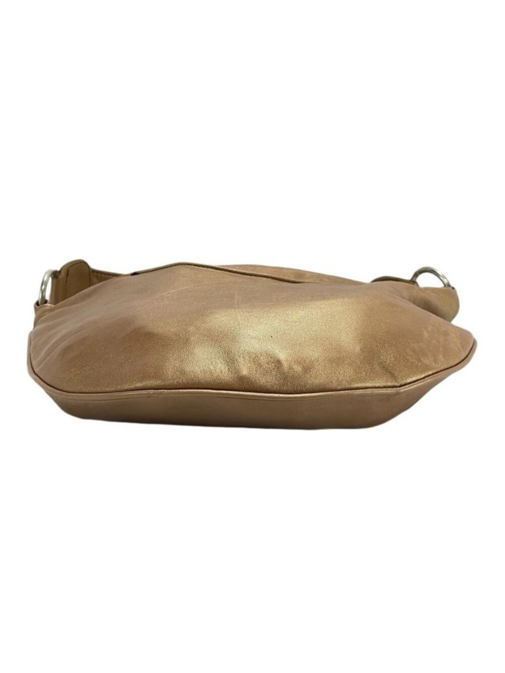 Bolsa Metallic Gold Lambskin Leather Shoulder Bag With Ultrasuede Lining Zip Clo - Picture 2 of 14